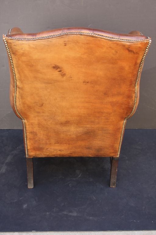 English Wingback  Chair of Tufted Leather