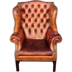 English Wingback  Chair of Tufted Leather