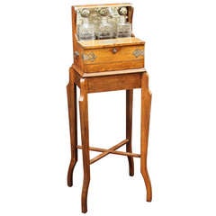 Antique English Tantalus and Games Box on Stand