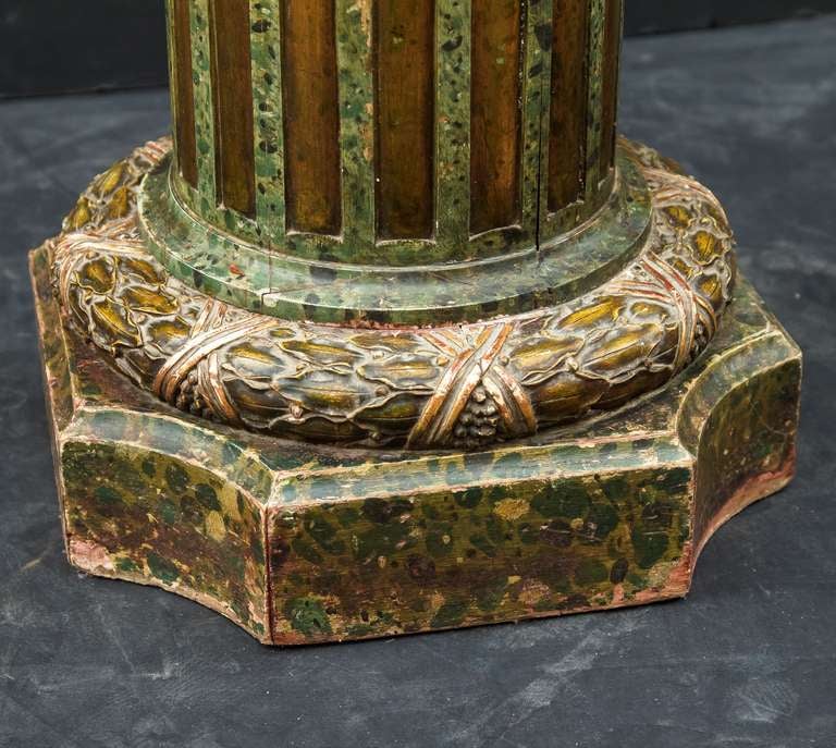 19th Century Faux Green Marble Column Pedestal Stand
