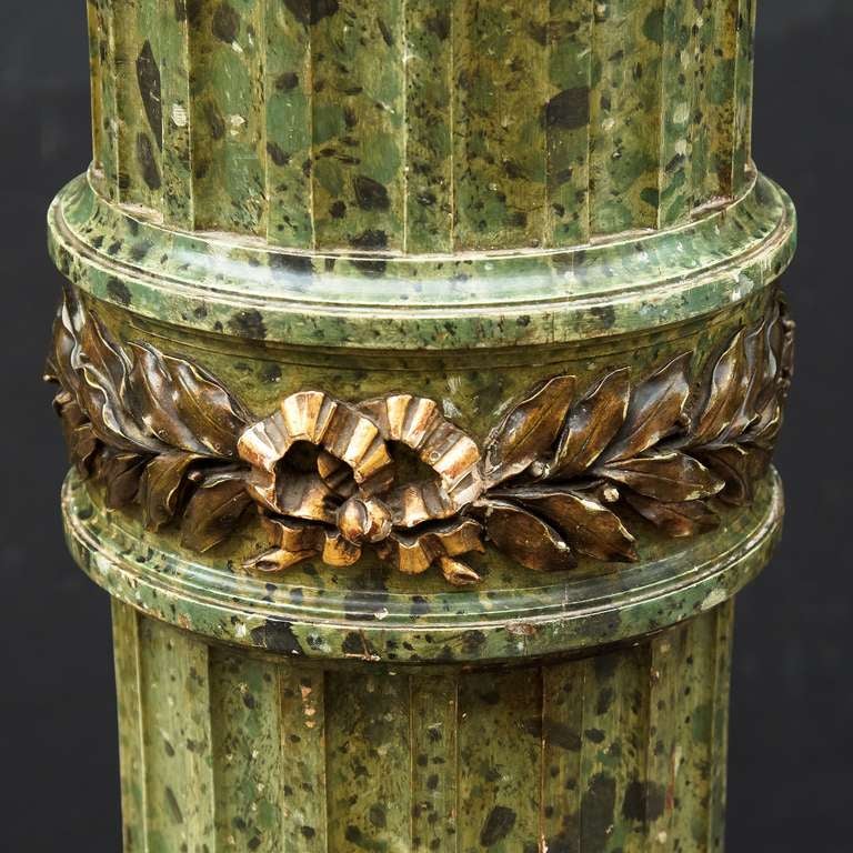 Painted Faux Green Marble Column Pedestal Stand