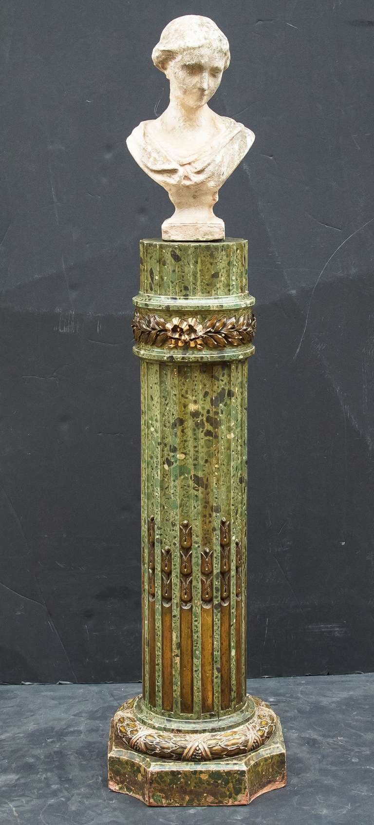 Regency Faux Green Marble Column Pedestal Stand