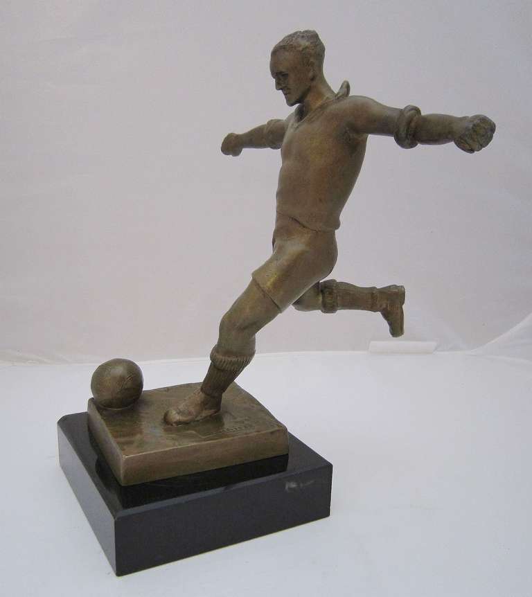 French Soccer Trophy Figure by Edouard Fraisse