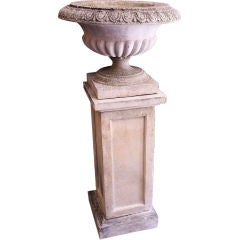 English Garden Urns on Column Pedestal Plinths (Pair Available)