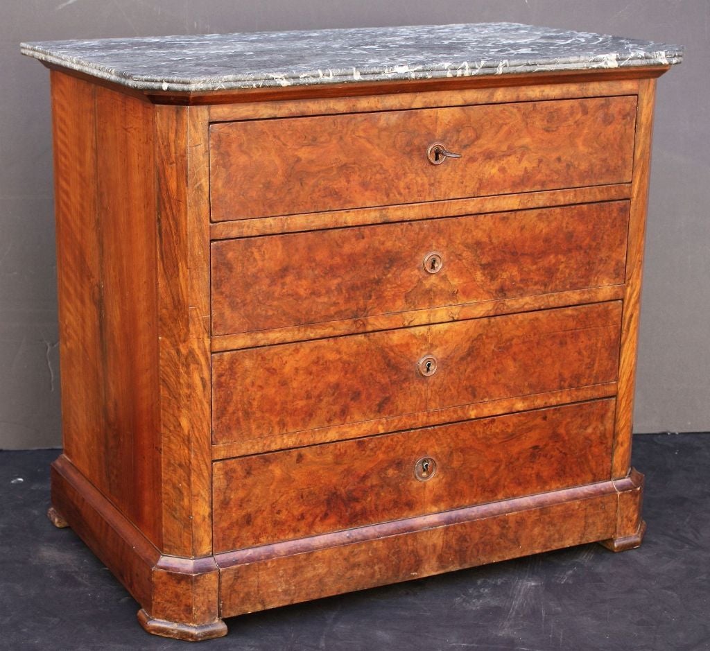 Louis Philippe Chest of Burr Walnut with Figured Marble Top