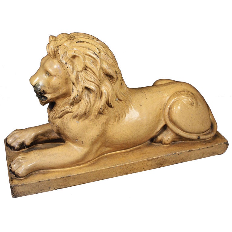 Large Recumbent Lion of Glazed Stoneware from England For Sale