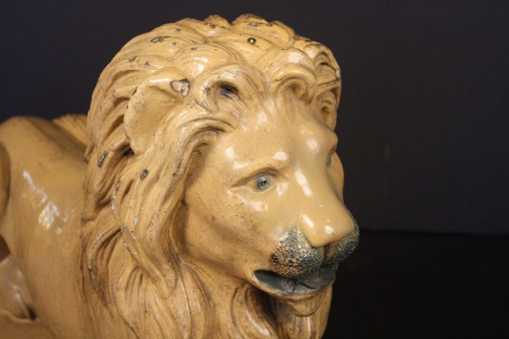 20th Century Large Recumbent Lion of Glazed Stoneware from England For Sale