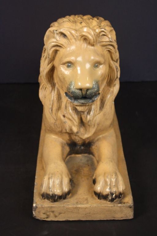 Pottery Large Recumbent Lion of Glazed Stoneware from England For Sale