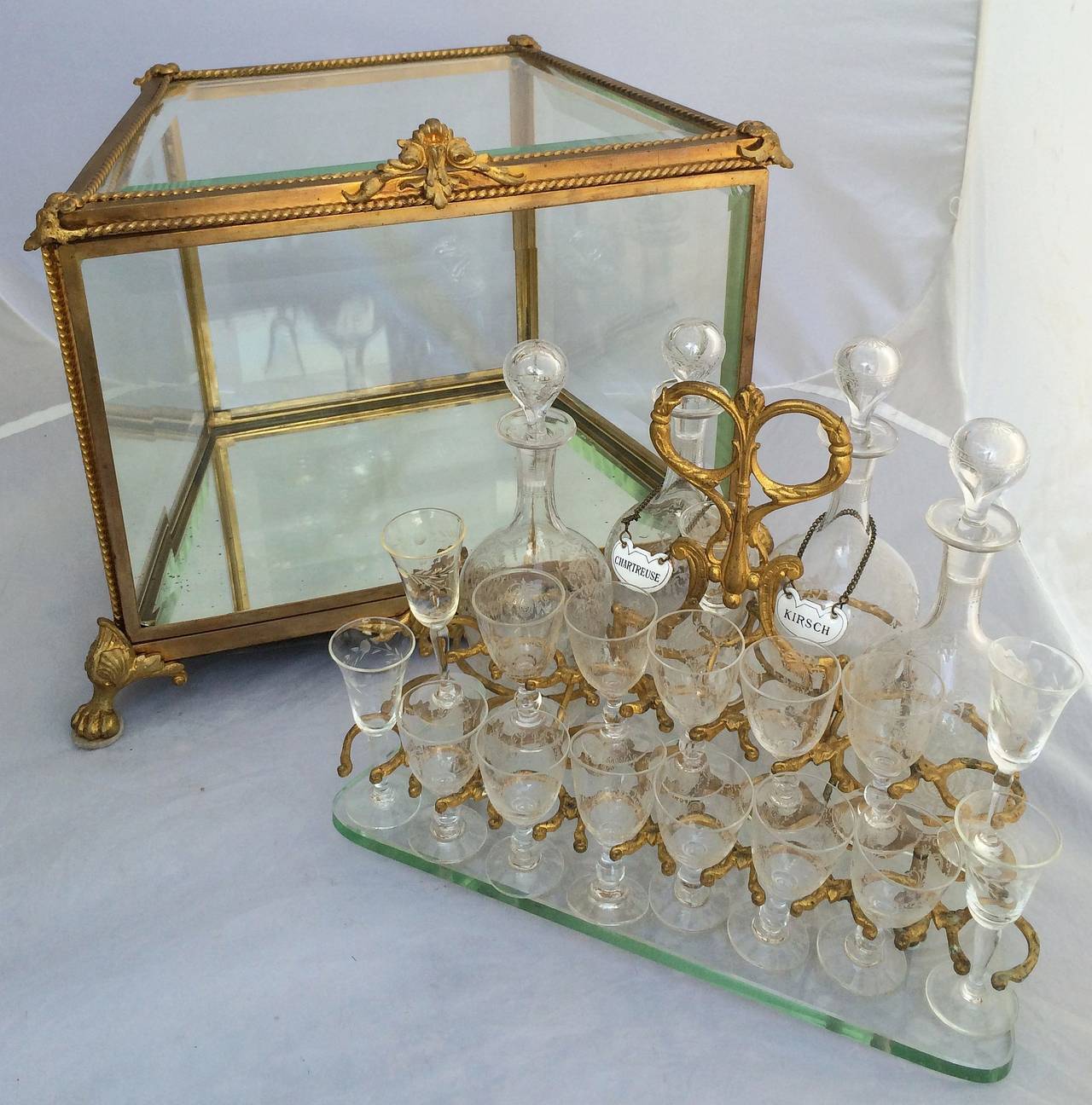 Aesthetic Movement French Tantalus Drinks Set of Gilt Bronze For Sale