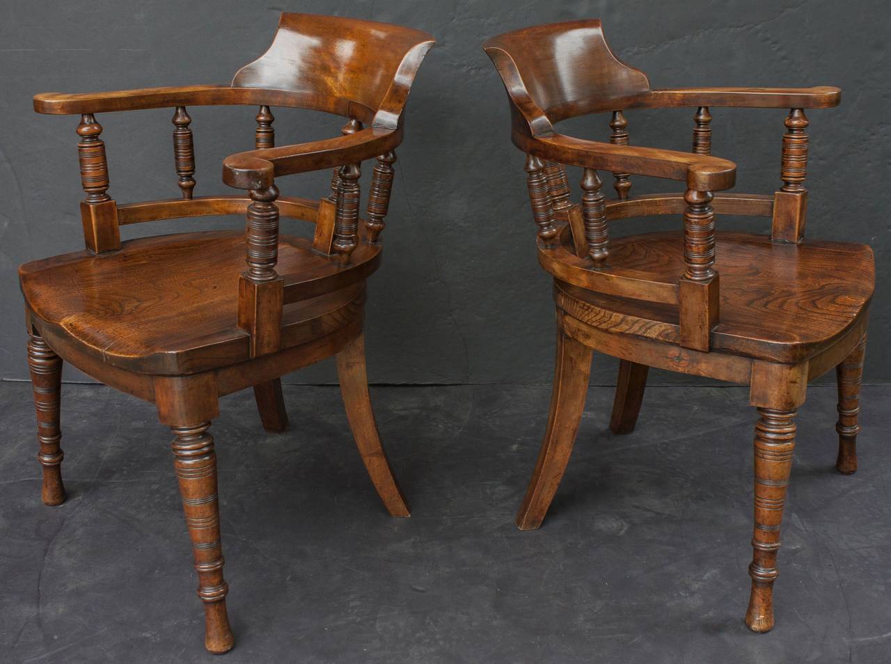Pair of English Bow Library Arm Chairs ( Priced Individually )