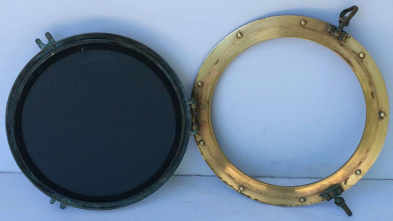 20th Century French Ship's Porthole Mirrors of Brass (18 1/2