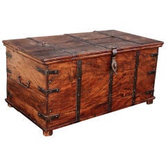 Antique Campaign-Era Iron-Bound Wooden Trunk