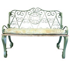 Antique English Garden Bench of Iron with Scroll Arms