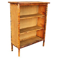 Antique English Bamboo Bookcase with Seagrass Accents