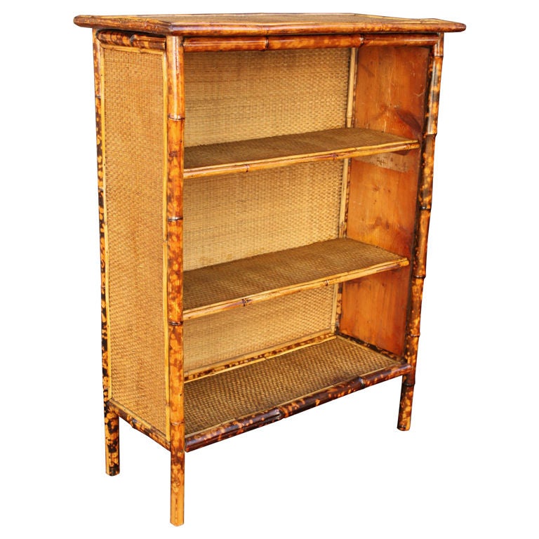 English Bamboo Bookcase with Seagrass Accents