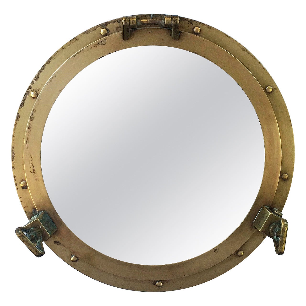 French Ship's Porthole Mirrors of Brass (18 1/2" Diameter)