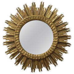 French Gilt Sunburst or Starburst Mirror (31" Dia)