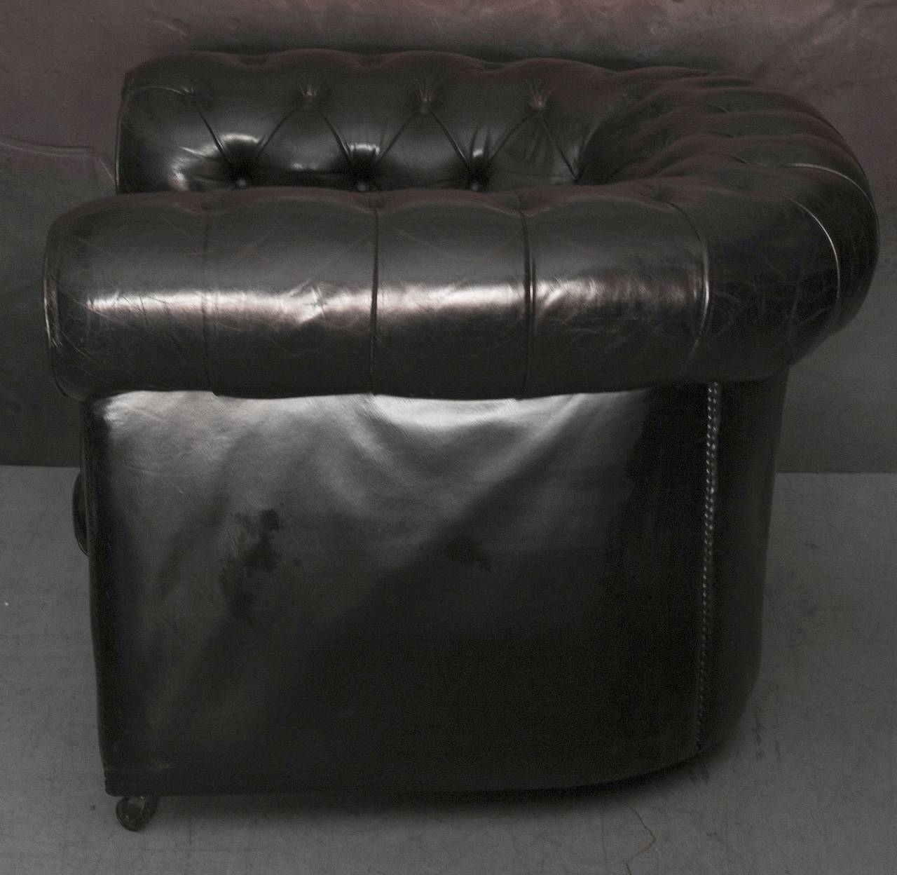 Pair of English Leather Chesterfield Club Chairs 2