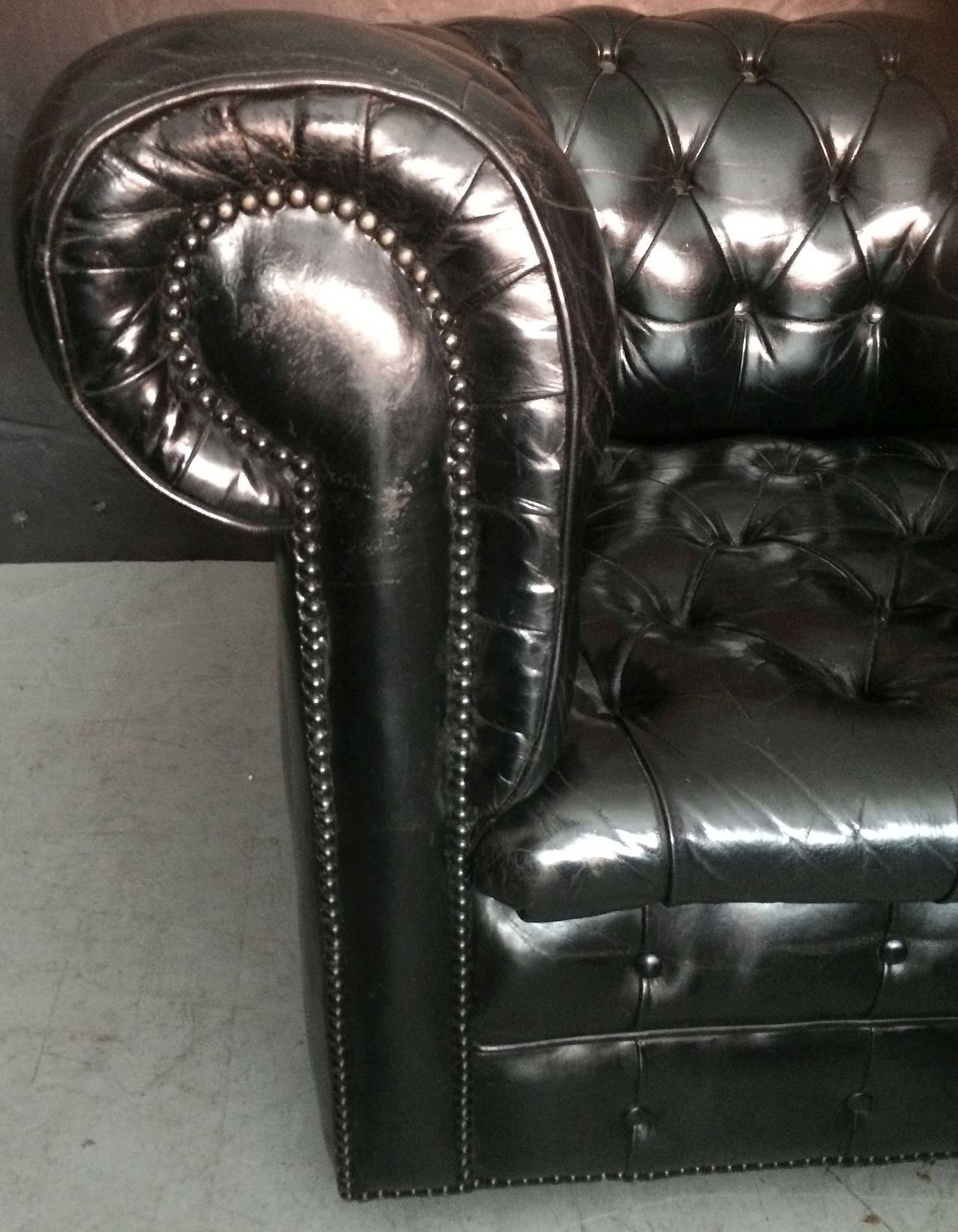 Pair of English Leather Chesterfield Club Chairs 3
