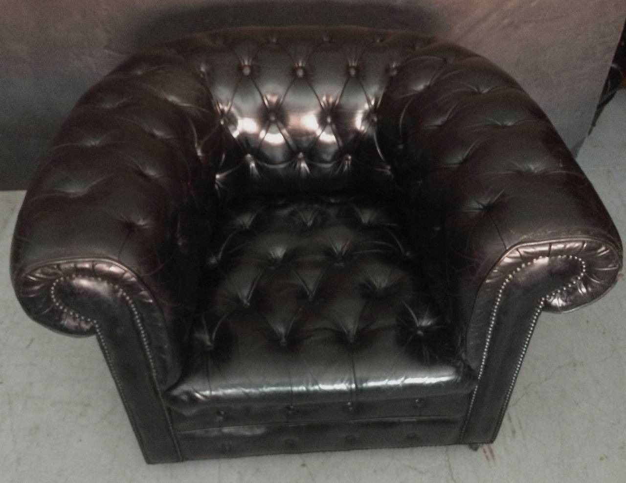 Pair of English Leather Chesterfield Club Chairs 5