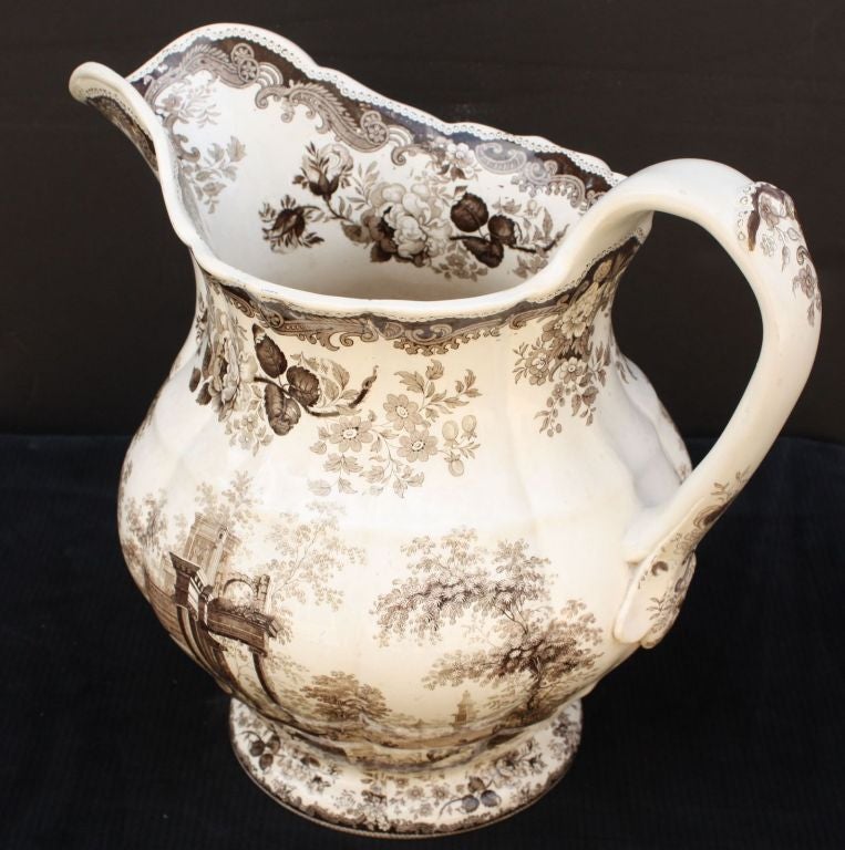 brown transferware pitcher