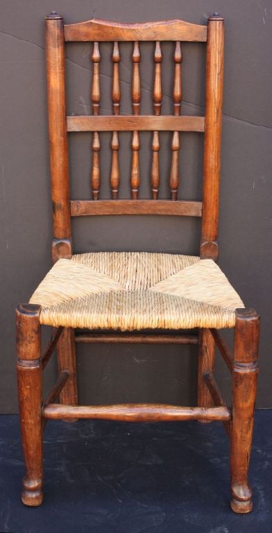 English Harlequin Spindle-Back Chairs with Rush Seats