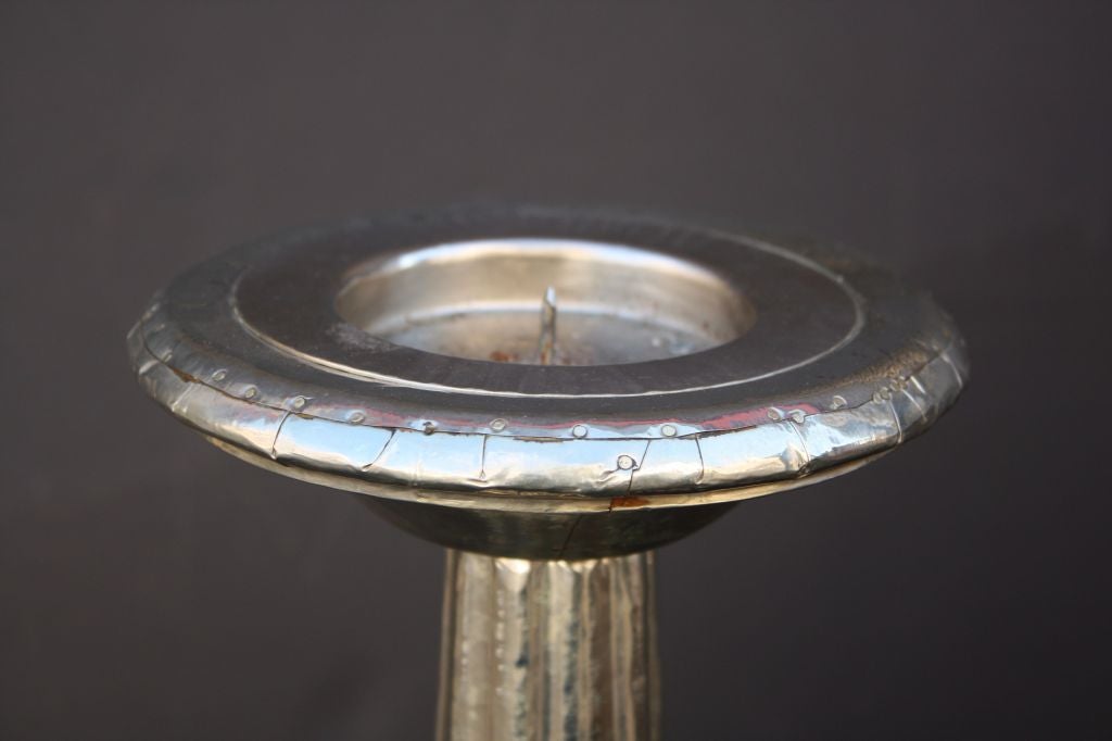 Pair of Silver-Clad Wooden Candleholders