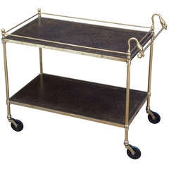 Swan's Neck Drinks Cart or Trolley of Brass and Leather
