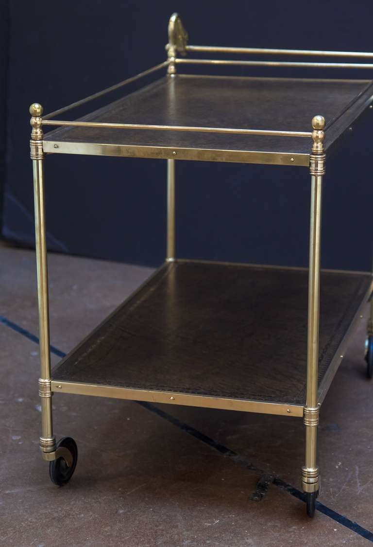 English Swan's Neck Drinks Cart or Trolley of Brass and Leather