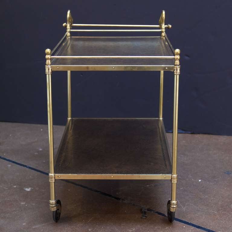 Swan's Neck Drinks Cart or Trolley of Brass and Leather In Excellent Condition In Austin, TX