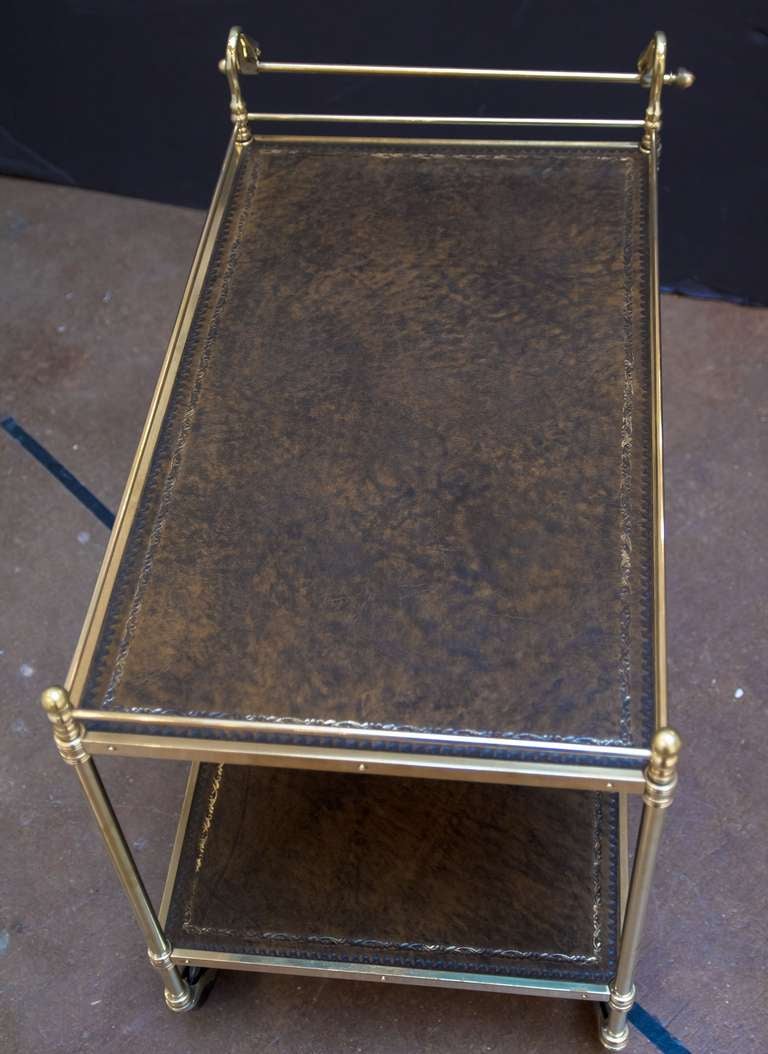 Swan's Neck Drinks Cart or Trolley of Brass and Leather 1