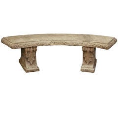 Vintage Large English Curved Garden Stone Bench