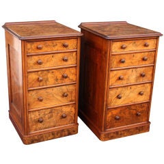 Pair of English Burr Walnut Bedside Chests or Night Stands