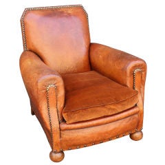 French Club Chair of Leather with Nailhead Trim (Pair Available)
