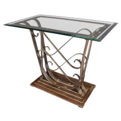 Antique French Art Deco Table of Iron with Bevelled Glass Top