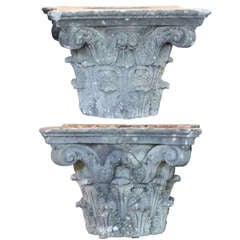 Pair of Large English Garden Stone Capitals 1
