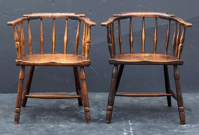 Pair of English Elm Spindle Back Chairs (Individually Priced)