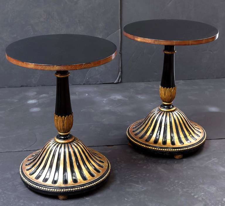 Regency Pair of Ebonized Round Tables with Gilt Accents (Priced Individually)
