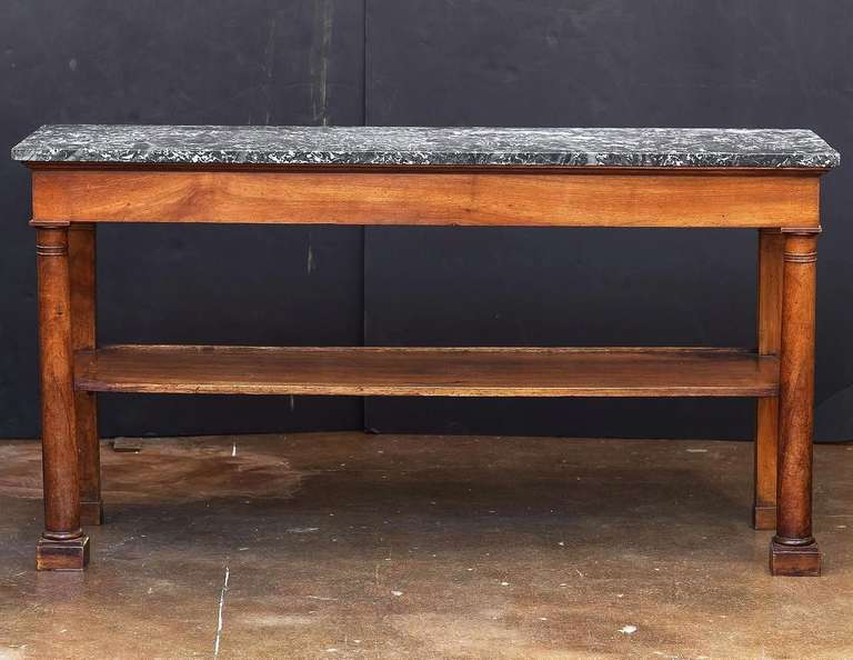 Large French Console of Walnut with Marble Top In Excellent Condition In Austin, TX