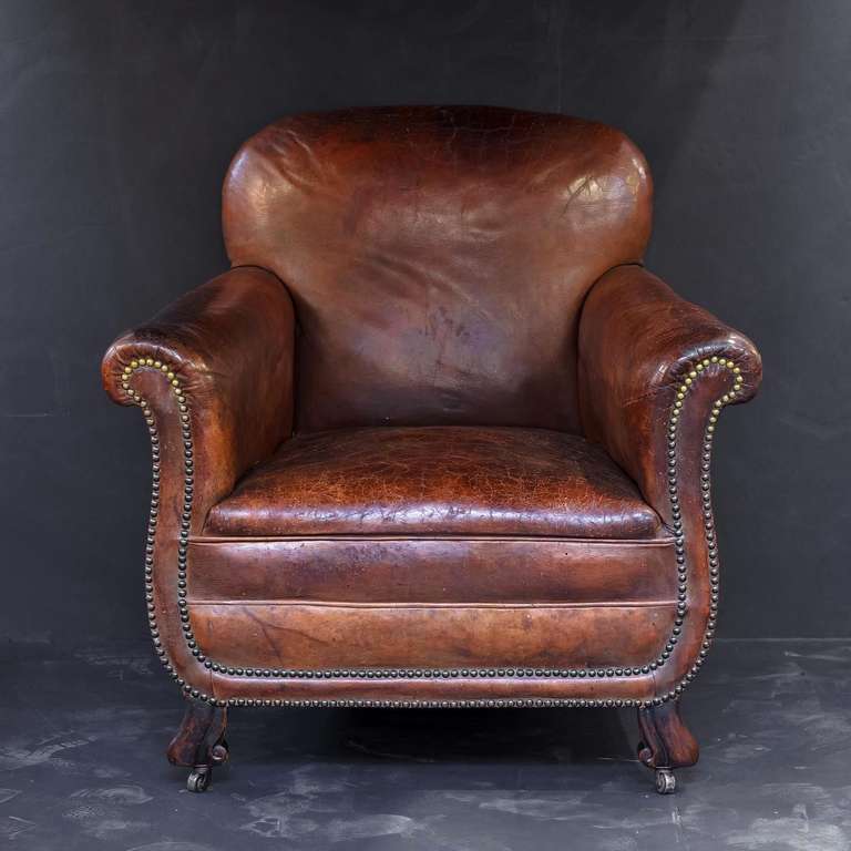 French Leather Club Chair In Excellent Condition In Austin, TX