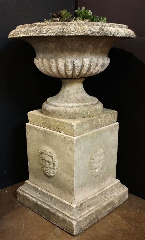 English Large Garden Urn on Plinth of Composition Stone