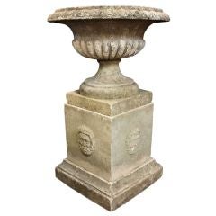 English Large Garden Urn on Plinth of Composition Stone