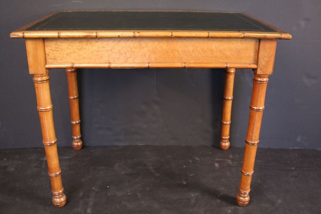 English Faux Bamboo Writing Desk of Curly Maple
