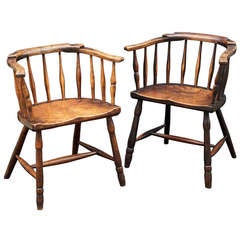 Pair of English Elm Spindle Back Chairs (Individually Priced)