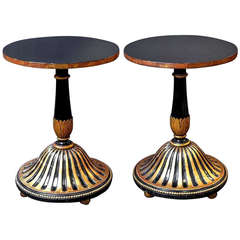 Pair of Ebonized Round Tables with Gilt Accents (Priced Individually)