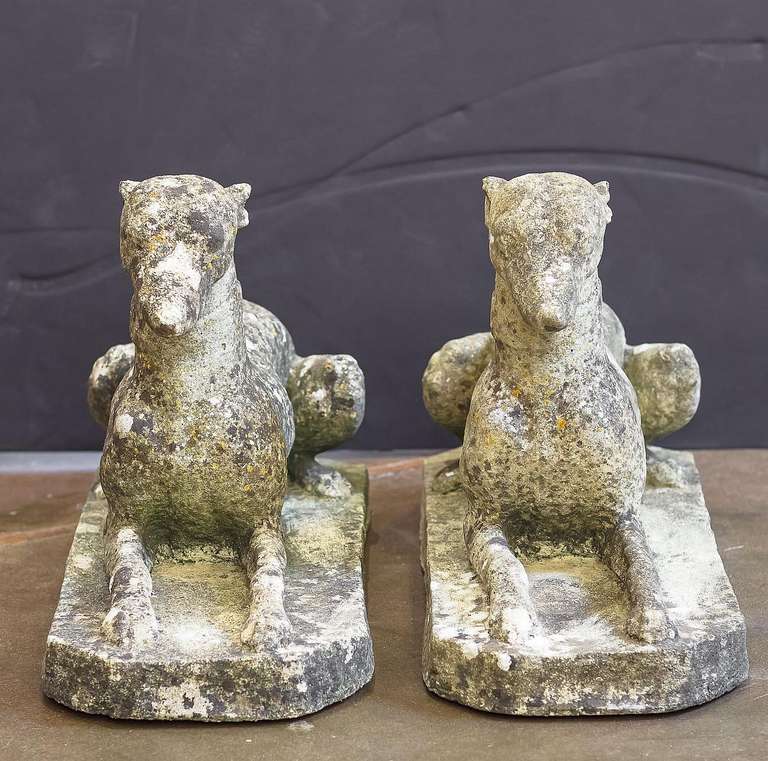 Pair of English Garden Stone Whippets In Excellent Condition In Austin, TX