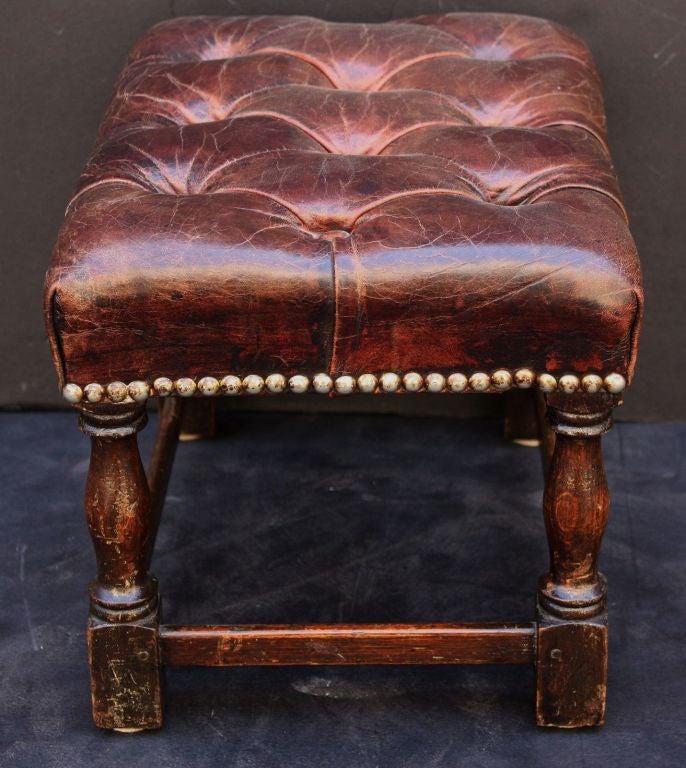 20th Century English Tufted Leather Footstool