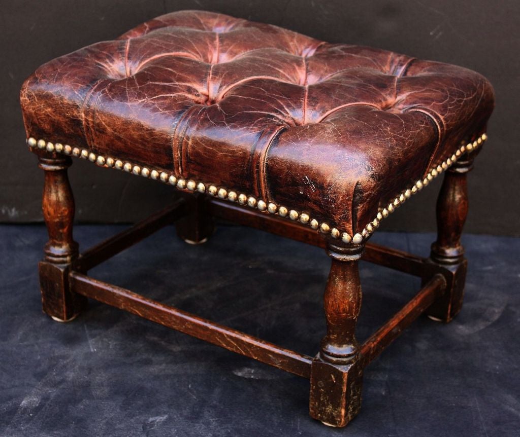 English Tufted Leather Footstool 1