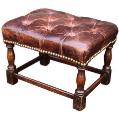 Antique English Tufted Leather Footstool