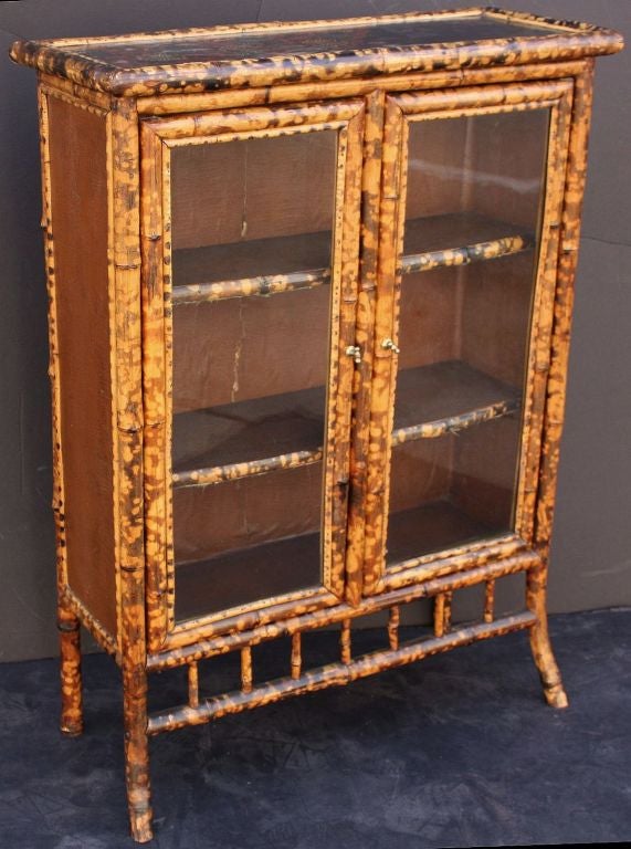 English Bamboo Bookcase with Glazed Doors
